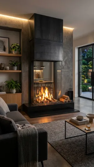 Glass-Enclosed Fireplace