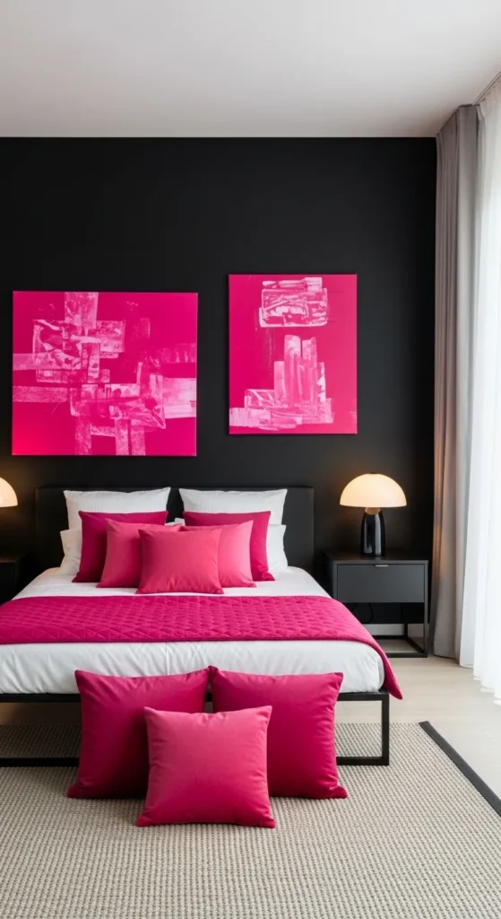 Black Feature Wall with Pink Decor