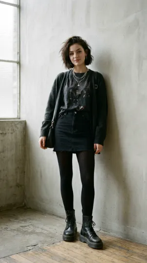 Black Mini Skirt with Combat Boots
