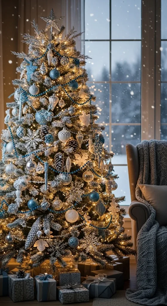 Blue and White Christmas Tree Theme