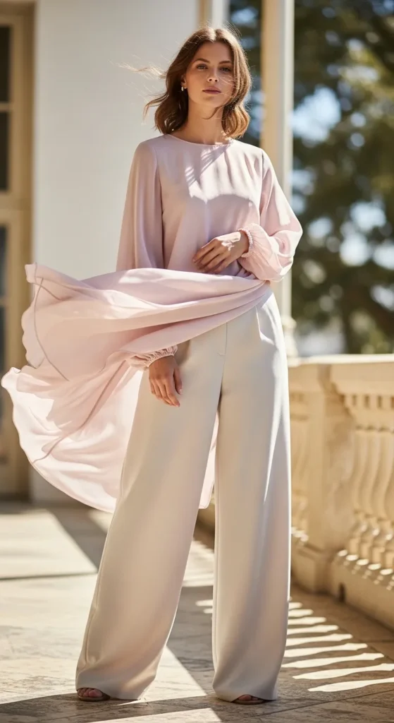 Chiffon Top with Wide-Leg Trousers