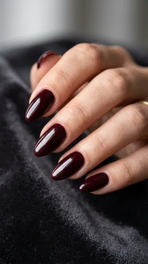 Classic Glossy Black Cherry Nails