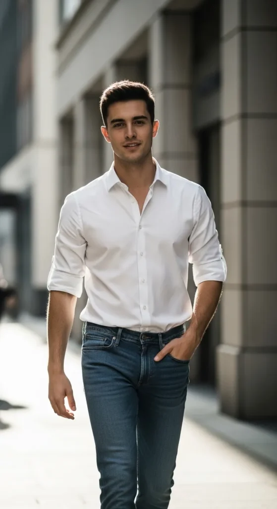 Classic White Shirt with Blue Jeans