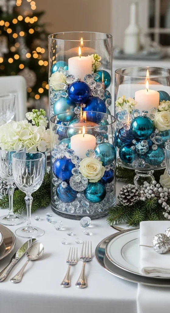 Crystal and Blue Centerpieces