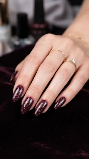 Glitter Black Cherry Nails