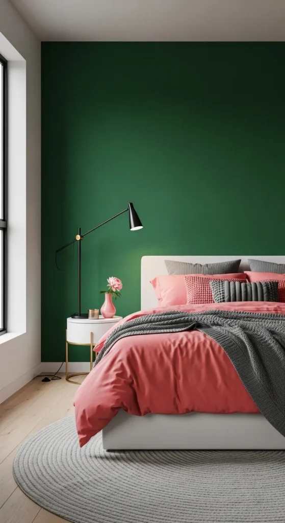 Green Feature Wall with Pink Decor