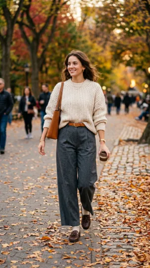 Knit Sweater with Wide-Leg Pants