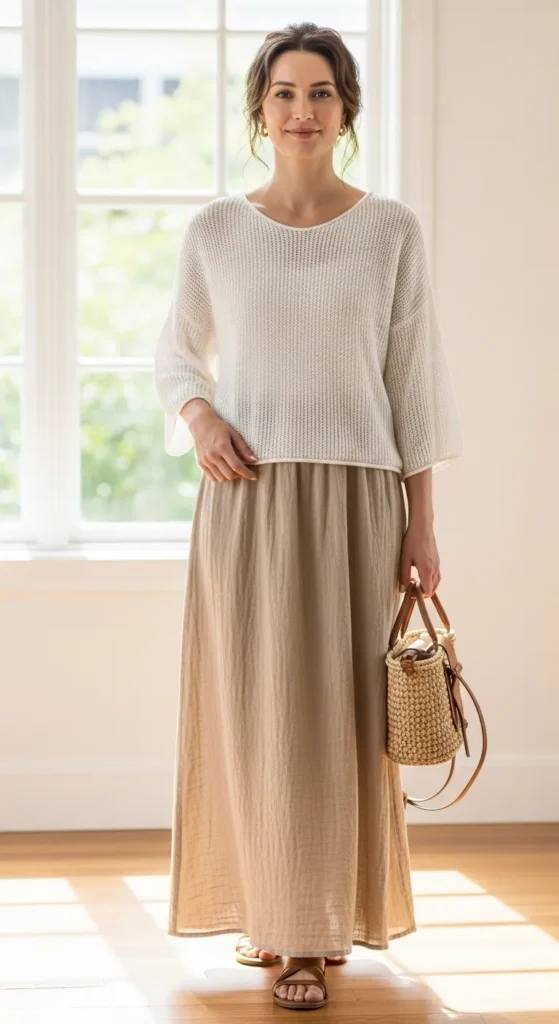Knit Top with Linen Skirt