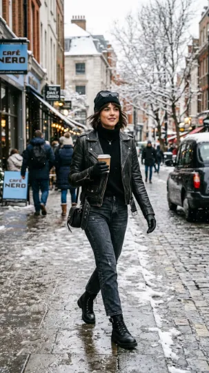 Leather Jacket with Winter Layers