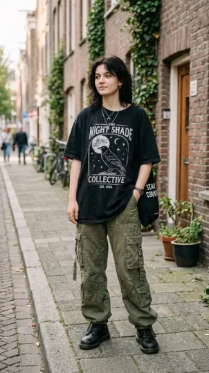 Oversized Graphic Tee with Cargo Pants