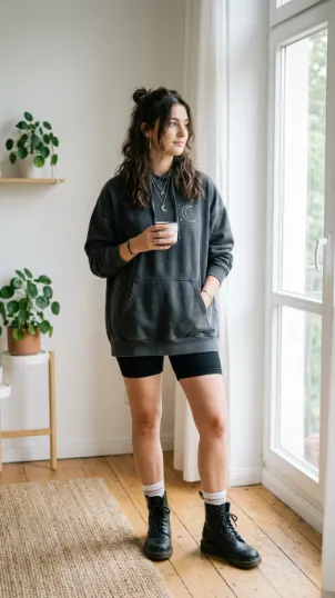Oversized Hoodie with Biker Shorts