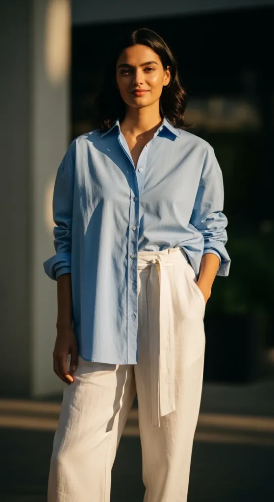 Oversized Shirt with Light Trousers