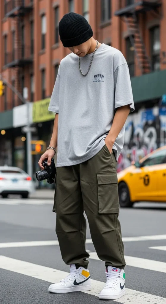 Oversized T-Shirt with Cargo Pants