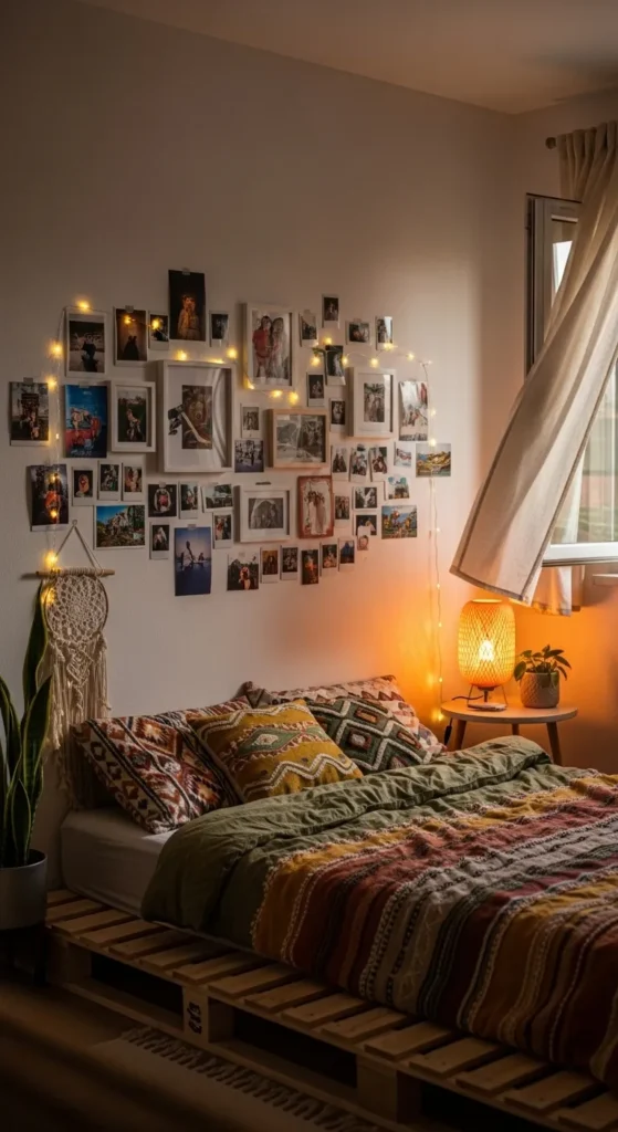 Photo Wall with Curtain Lights