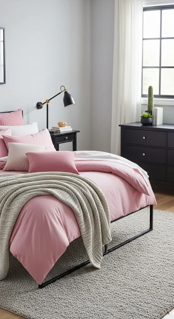 Pink Bedding with Black Furniture