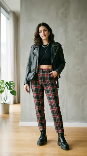 Plaid Pants with Crop Top