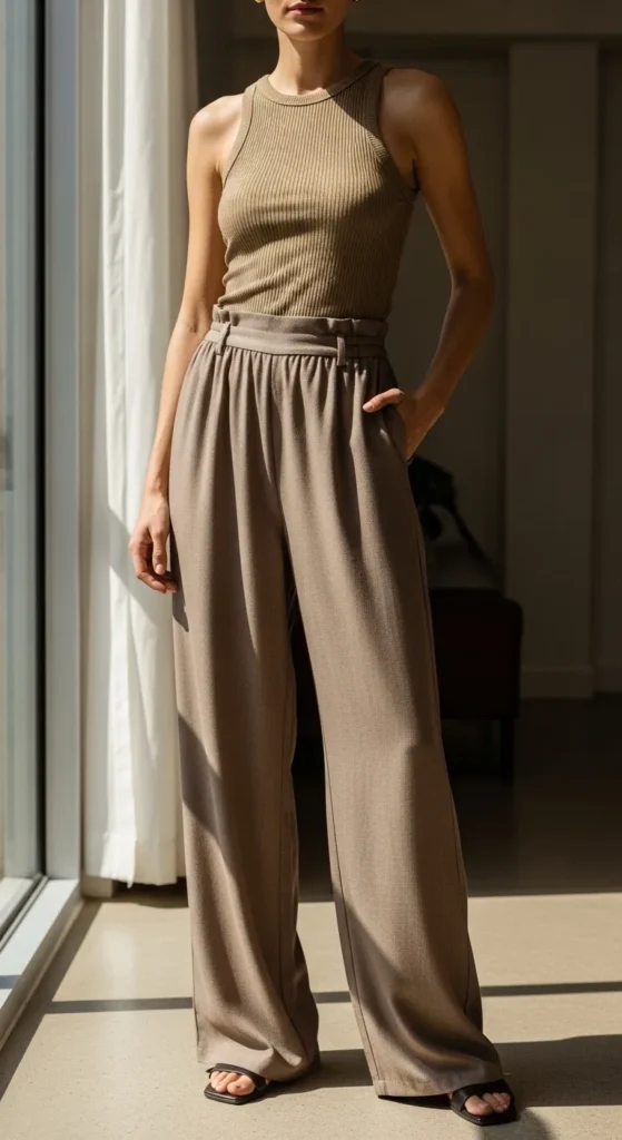 Ribbed Tank Top with Flowy Pants