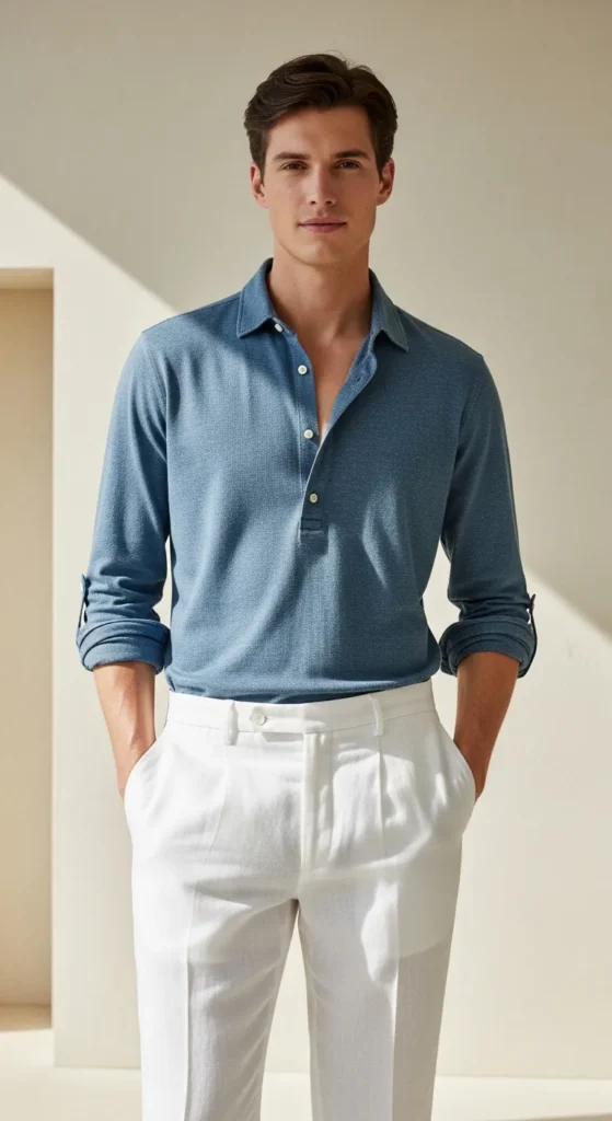 Soft Denim Shirt with White Pants