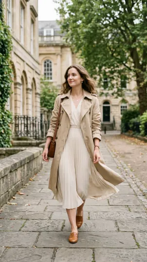 Trench Coat with Midi Dress