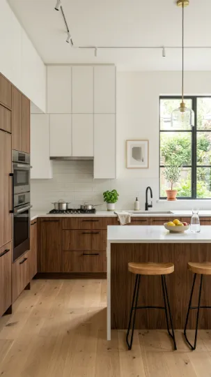 White Upper Cabinets with Wood Base