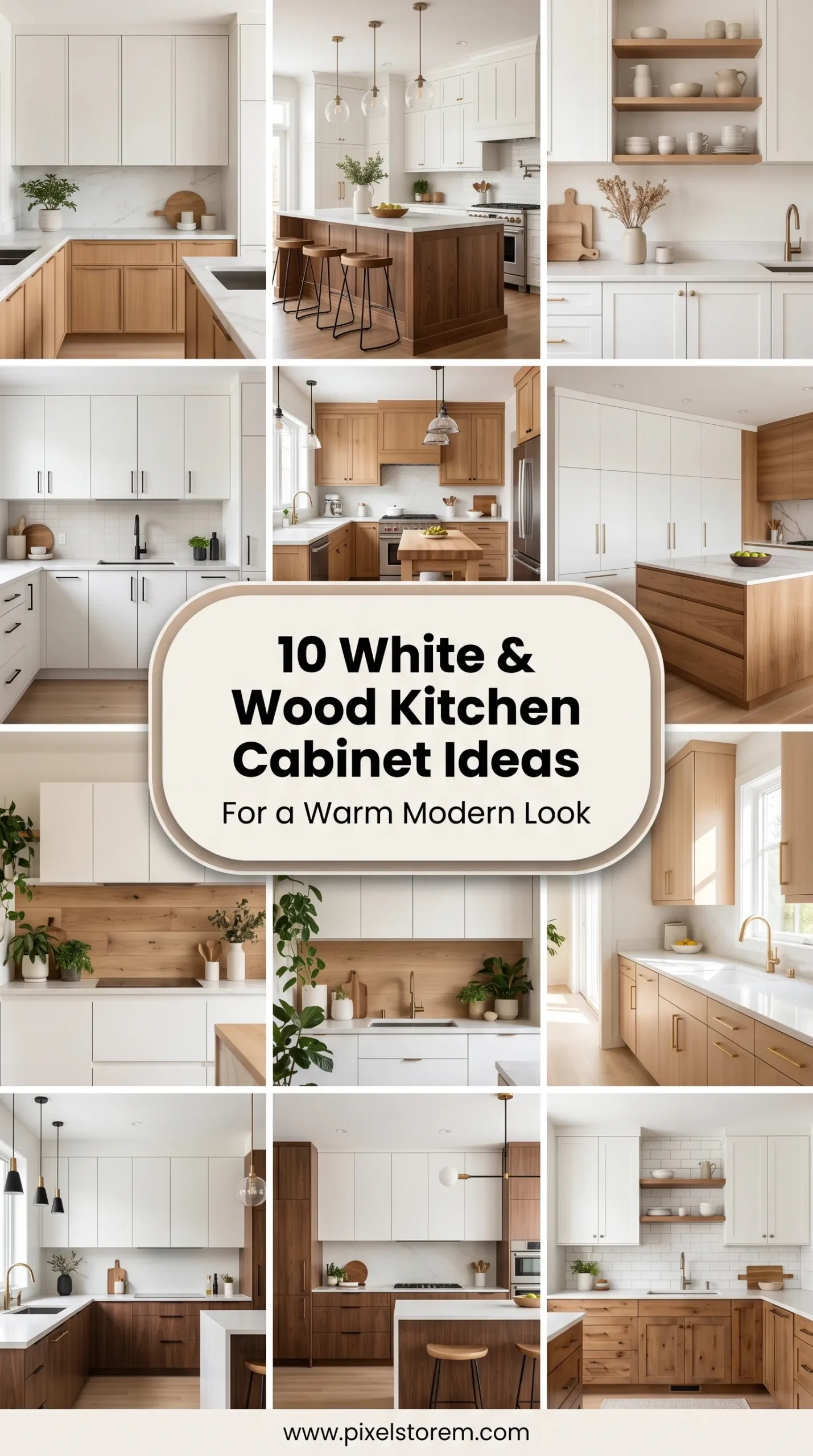 White and Wood Kitchen Cabinet Ideas for a Warm Modern Look