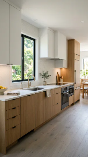 White Upper Cabinets with Wood Base